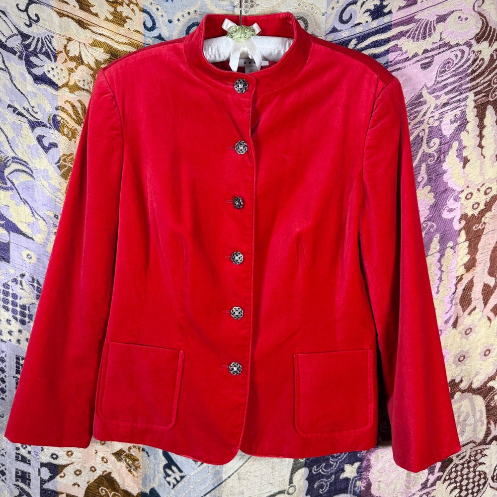 Vintage Red Velvet Regency Whimsigoth Button Front Jacket Romantic Glam Size L